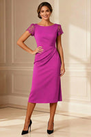 Load image into Gallery viewer, Brown Boat Neck Bodycon Midi Mother of the Bride Dress with Lace