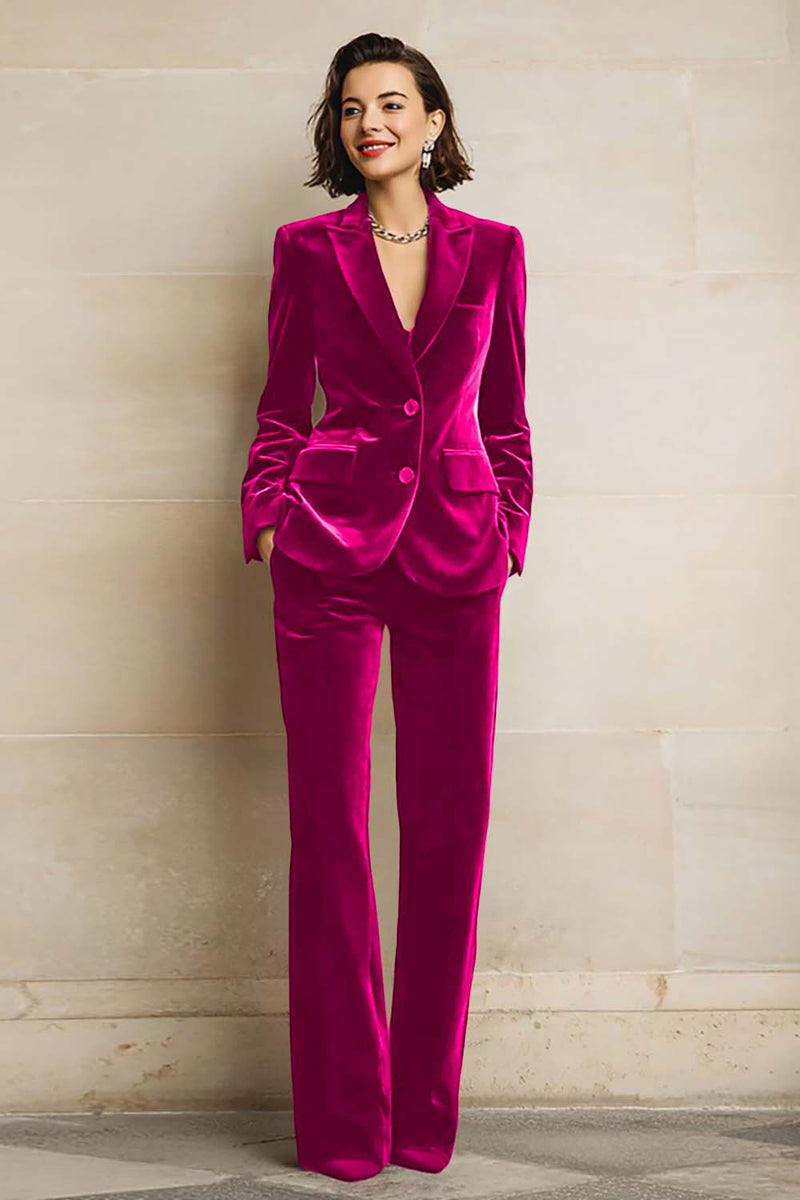 Load image into Gallery viewer, 2 Piece Plum Velvet Peak Lapel Prom Suits with Pockets