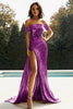 Load image into Gallery viewer, Metallic Golden Off The Shoulder Prom Dress with Slit