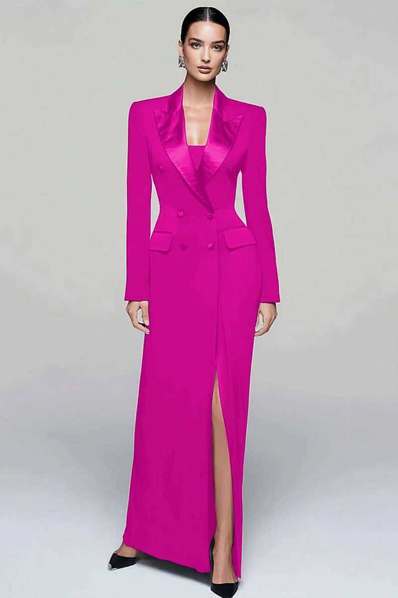 Load image into Gallery viewer, Black Peak Lapel Double Breasted Pencil Long Blazer Dress with Sleeves