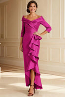 Load image into Gallery viewer, Chocolate Off the Shoulder High Low Ruffled Mother of the Bride Dress with Sleeves