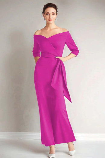 Elegant Navy Off the Shoulder Mother of the Bride Dress