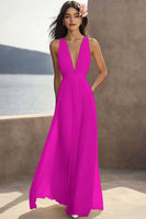 Load image into Gallery viewer, Chiffon Ivory Deep V-Neck Ruched Beach Maxi Engagement Dress