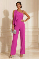 Load image into Gallery viewer, One Shoulder Sage Green Maxi Mother of the Bride Jumpsuits with Ruffles