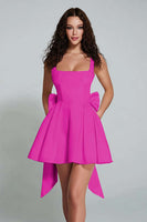 Load image into Gallery viewer, Black Square Neck Satin A Line Short Prom Dress with Bow