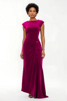 Load image into Gallery viewer, Simple Sheath Burgundy Asymmetrical Long Holiday Party Dress