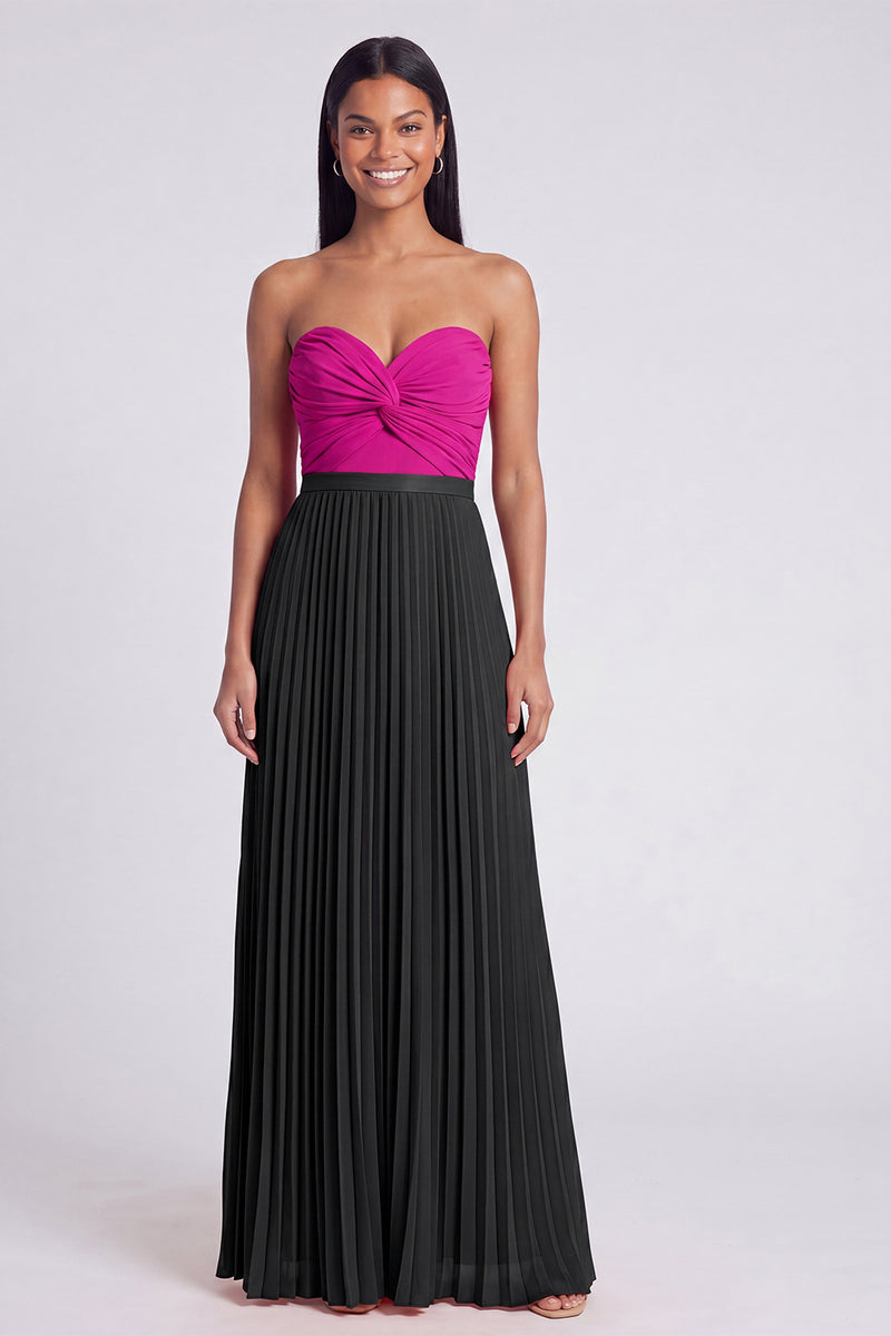 Load image into Gallery viewer, Pink and Orange Empire Waist Color Block Patchwork Long Formal Dress