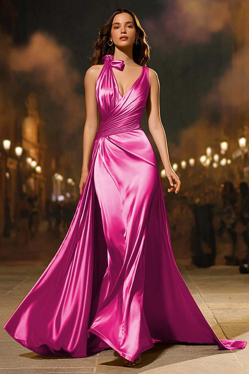 Load image into Gallery viewer, Gold Mermaid V-Neck Satin Long Formal Dress with Cape