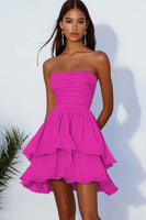 Load image into Gallery viewer, Red Ruched Chiffon Short Party Dress with Ruffles