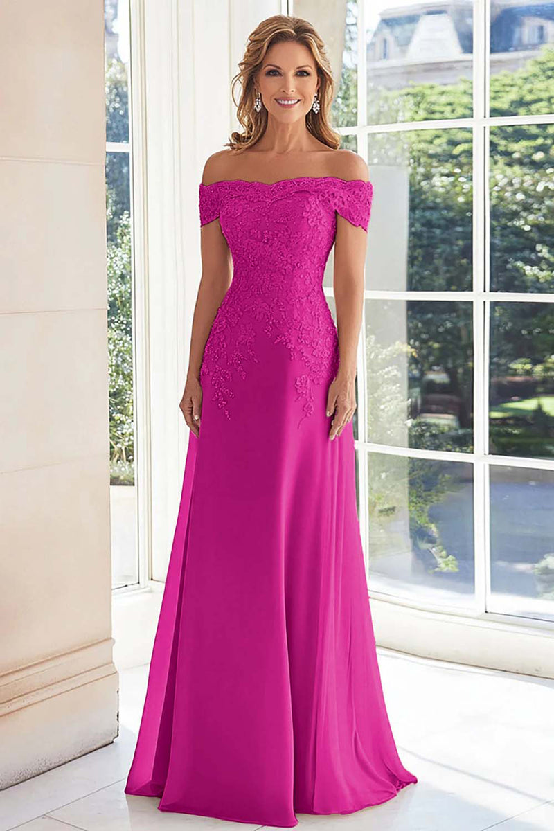 Load image into Gallery viewer, Off The Shoulder Elegant Taupe Sheath Mother of the Bride Dress with Lace