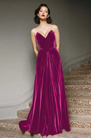 Load image into Gallery viewer, Burgundy Velvet A Line Sweetheart Long Formal Dress