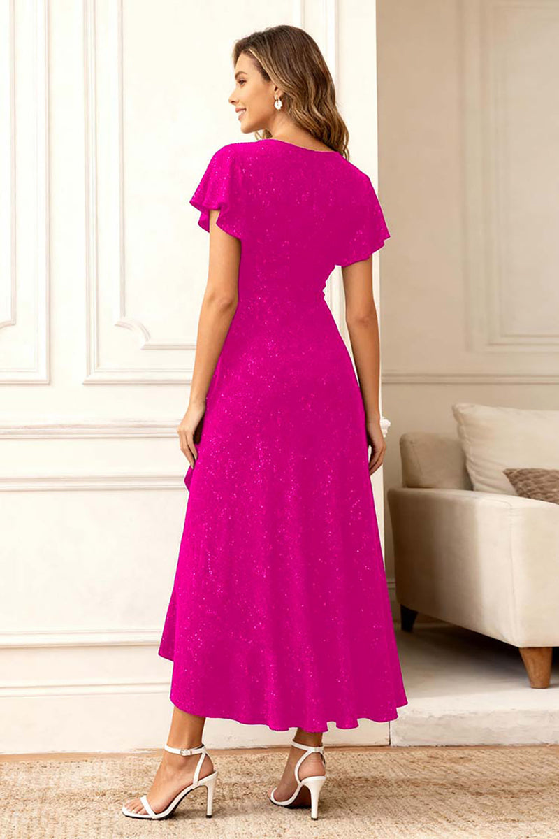 Load image into Gallery viewer, Glitter Black Round Neck Midi Holiday Party Dress with Sleeves