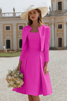 Load image into Gallery viewer, 2 Piece Ivory Boat Neck Satin Midi Wedding Dress with Jacket