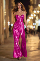 Load image into Gallery viewer, Sparkly Gold Metallic Sweetheart Long Formal Dress with Slit