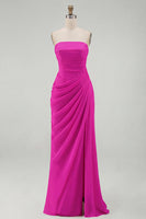 Load image into Gallery viewer, Light Pink Ruched Sheath Long Prom Dress with Slit
