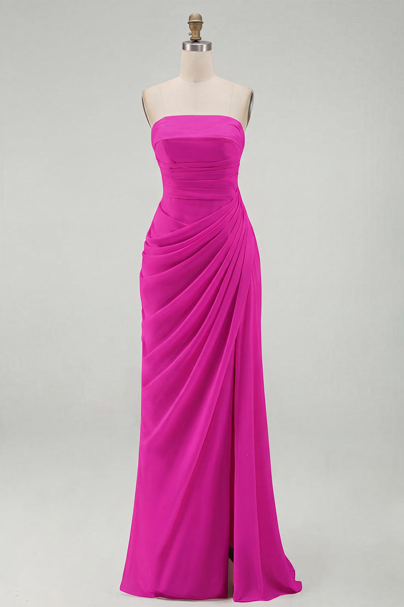 Load image into Gallery viewer, Light Pink Ruched Sheath Long Prom Dress with Slit