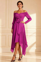 Load image into Gallery viewer, Brown Off the Shoulder Pleated Asymmetrical Mother of the Bride Dress