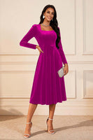 Load image into Gallery viewer, Dark Green Velvet A Line Midi Glitter Holiday Party Dress with Sleeves