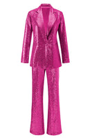 Load image into Gallery viewer, 2 Piece Sparkly Silver Notched Lapel Sequin Women Prom Suits