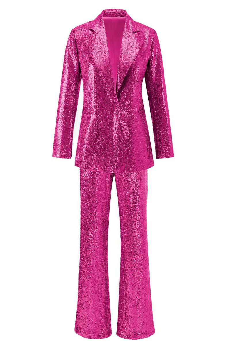 Load image into Gallery viewer, 2 Piece Sparkly Silver Notched Lapel Sequin Women Prom Suits