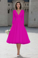 Load image into Gallery viewer, Ivory A Line V-Neck Midi Wedding Dress with Sleeves