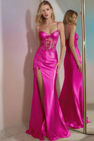 Load image into Gallery viewer, Sparkly Mermaid Golden Long Corset Prom Dress with Slit