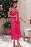 Load image into Gallery viewer, Floral Square Neck A Line Blue Maxi Wedding Guest Dress