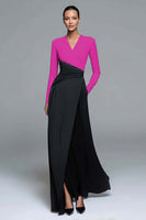 Load image into Gallery viewer, Black and White Patchwork Long Sleeves V-Neck Formal Dress with Pockets