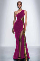 Load image into Gallery viewer, Black Velvet One Shoulder Mermaid Maxi Holiday Party Dress with Sequins
