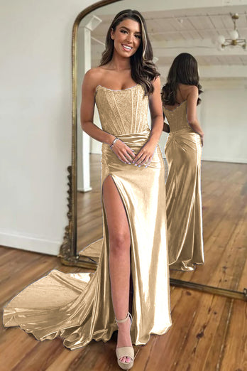 Sparkly Dark Navy Sheath Corset Long Prom Dress with Lace