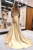 Load image into Gallery viewer, Queendancer Sparkly Golden Beaded Mermaid Long Prom Dress with Slit _2