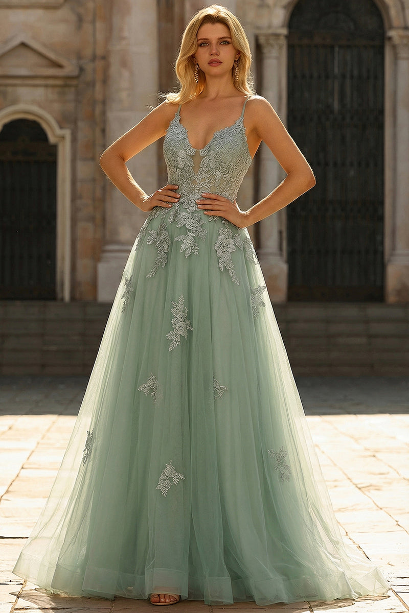 Queendancer Women Grey Blue Long Prom Dress with Appliques A-Line Spaghetti Straps Lace-Up Back Formal Dress queendanceruk Queendancer Women Grey Blue Long Prom Dress with Appliques A-Line Spaghetti Straps Lace-Up Back Formal Dress queendanceruk