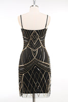 Load image into Gallery viewer, Black Golden Bodycon Spaghetti Straps Sequins 1920s Dress