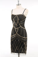 Load image into Gallery viewer, Black Golden Bodycon Spaghetti Straps Sequins 1920s Dress