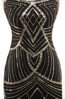 Load image into Gallery viewer, Black Golden Bodycon Spaghetti Straps Sequins 1920s Dress