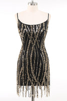 Load image into Gallery viewer, Bodycon Black Golden Sparkly Spaghetti Straps 1920s Dress