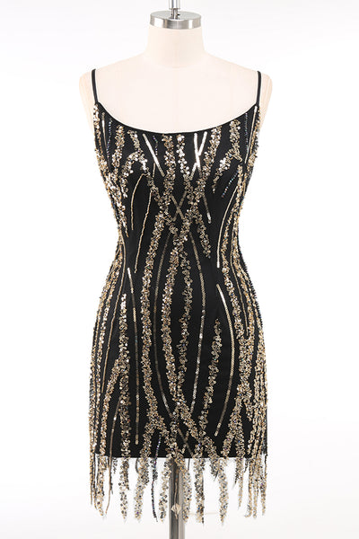 Bodycon Black Golden Sparkly Spaghetti Straps 1920s Dress