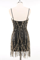 Load image into Gallery viewer, Bodycon Black Golden Sparkly Spaghetti Straps 1920s Dress