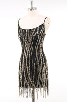 Load image into Gallery viewer, Bodycon Black Golden Sparkly Spaghetti Straps 1920s Dress