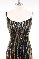 Load image into Gallery viewer, Bodycon Black Golden Sparkly Spaghetti Straps 1920s Dress