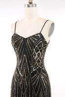 Load image into Gallery viewer, Sparkly Black Golden Spaghetti Straps Bodycon Short 1920s Dress