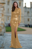 Load image into Gallery viewer, Sparkly Dark Green Sequin Mermaid Long Sleeves Prom Dress