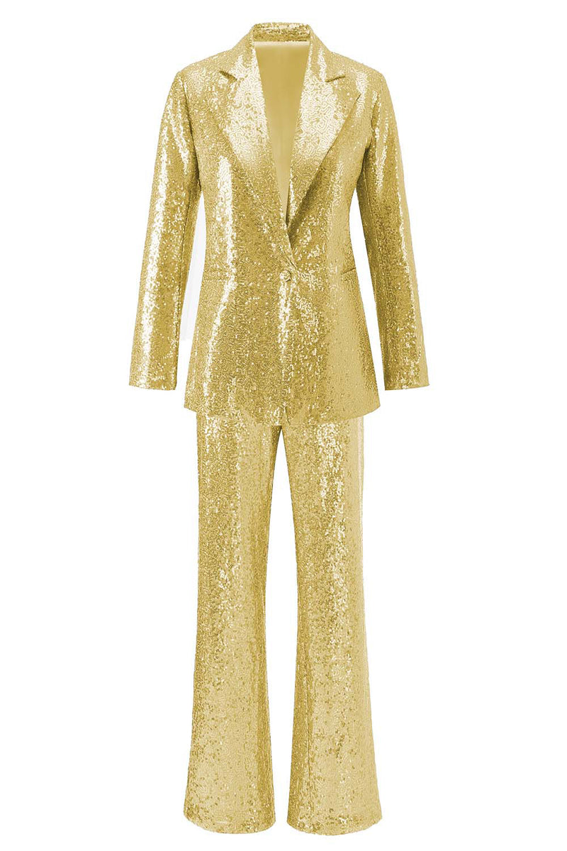 Load image into Gallery viewer, 2 Piece Sparkly Silver Notched Lapel Sequin Women Prom Suits