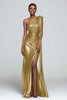 Load image into Gallery viewer, Sparkly Gold Mermaid One Shoulder Metallic Long Formal Dress with Slit