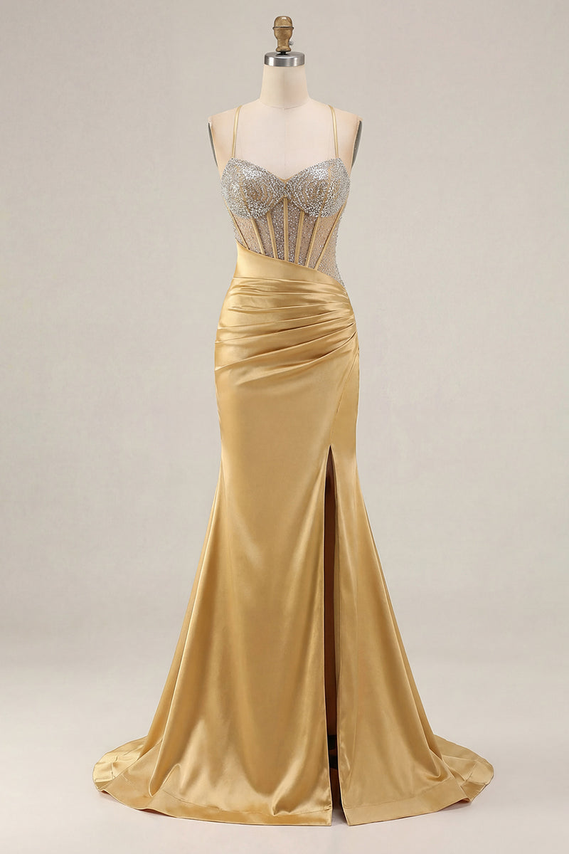 Load image into Gallery viewer, Sparkly Pink Mermaid Long Corset Prom Dress with Slit