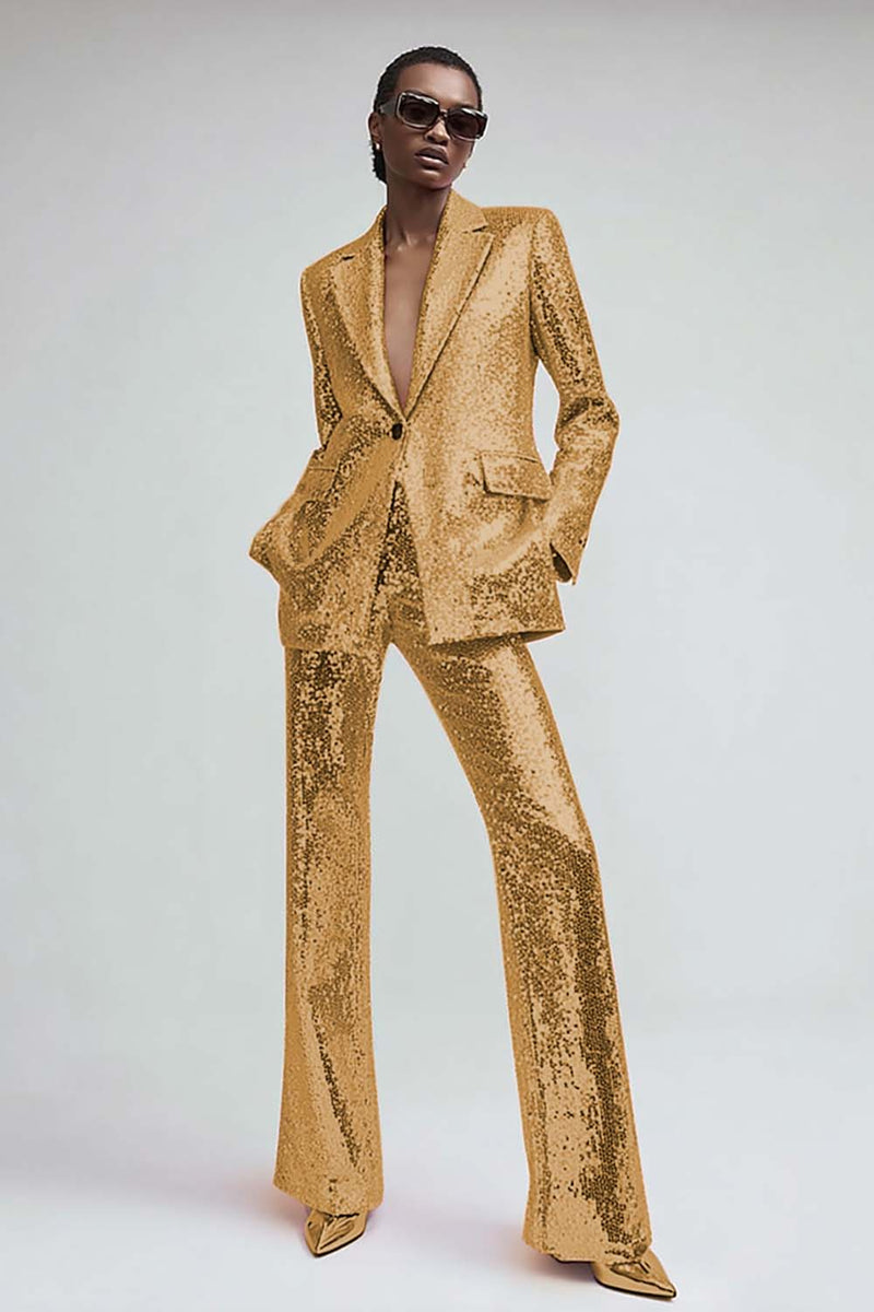 Load image into Gallery viewer, Sparkly Pink Sequins 2 Piece Women Prom Suits with Pockets