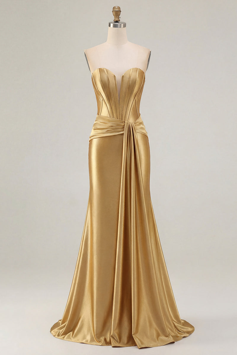 Load image into Gallery viewer, Dark Green Strapless Mermaid Long Corset Prom Dress