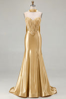 Load image into Gallery viewer, Blue Satin Sweetheart Mermaid Long Corset Prom Dress