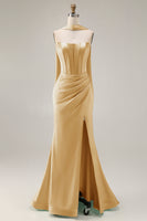 Load image into Gallery viewer, Mermaid Light Green Corset Neck Scarf Long Prom Dress with Slit