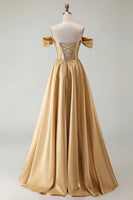 Load image into Gallery viewer, Sparkly Purple A Line Beaded Satin Long Corset Prom Dress with Slit